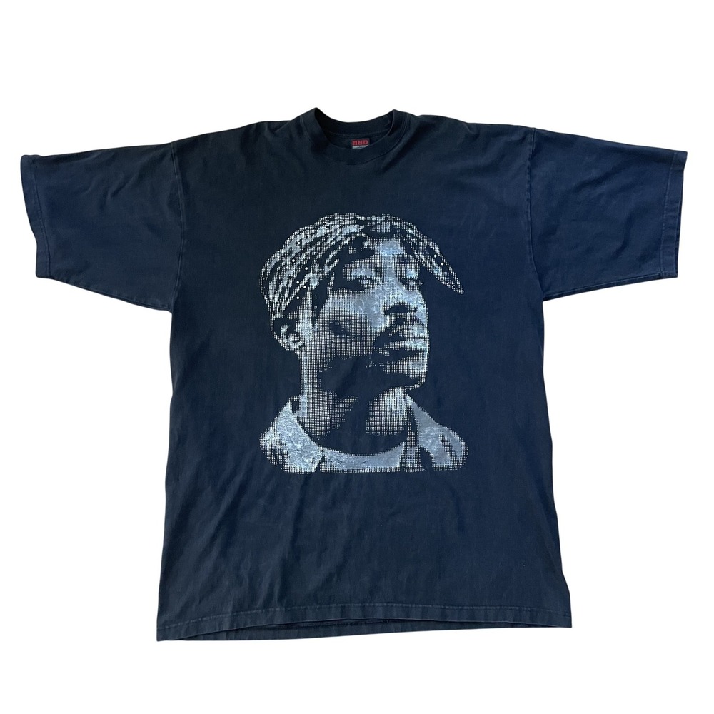 Vtg 2Pac Tupac Shakur T Shirt Mens 3XL AND Tag Bling Big Face Rhinestone Y2K Rap